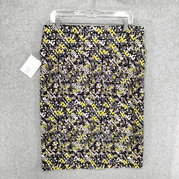 Lularoe NEW! Cassie Skirt Womens Size XL Black Gray Yellow Geometric Pull On - Picture 8 of 13